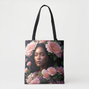 Black Woman Pink Floral Digital Art Tote Bag
