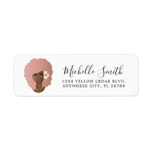 Black Woman, Pink Natural Hair Afro With Flower