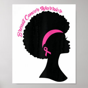 Black Woman Pink Ribbon Earrings Breast Cancer War Poster
