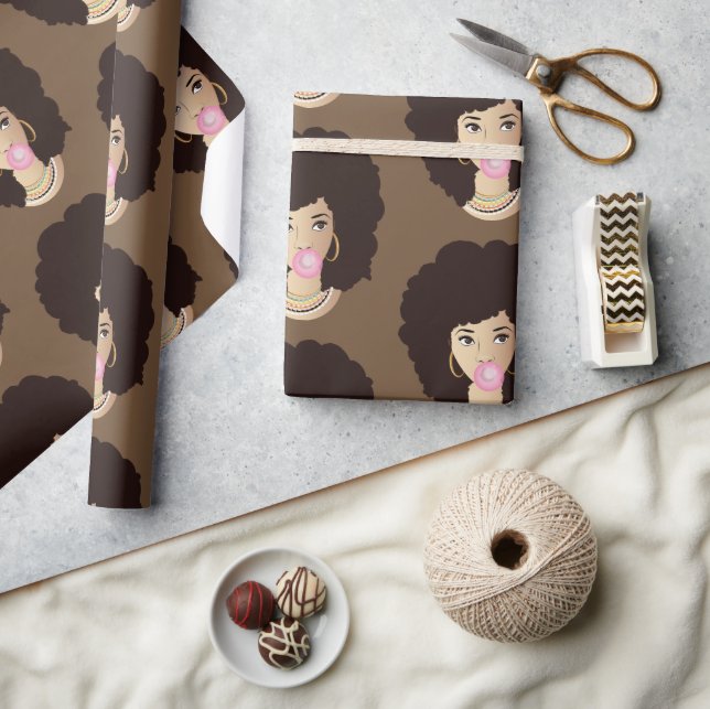 Black Woman, Popping Pink Bubblegum, Brown Wrapping Paper (Crafts)