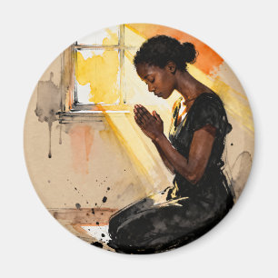 Black Woman Praying   Impasto Abstract Art Magnet