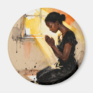 Black Woman Praying | Impasto Abstract Art Magnet