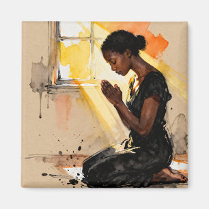 Black Woman Praying   Impasto Abstract Art Magnet