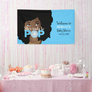 Black Woman, Ready to Pop, Bubblegum, Blue Banner