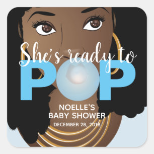 Black Woman, Ready to Pop, Bubblegum, Blue Square Sticker