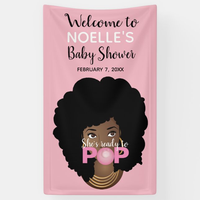 Black Woman, Ready to Pop, Bubblegum, Pink Banner (Vertical)