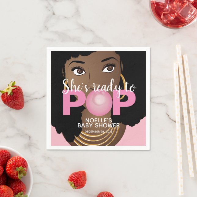 Black Woman, Ready to Pop, Bubblegum, Pink Napkin (Insitu)
