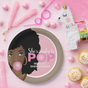 Black Woman, Ready to Pop, Bubblegum, Pink Paper Plate