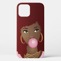 Black Woman, Red Afro, Popping Pink Bubblegum