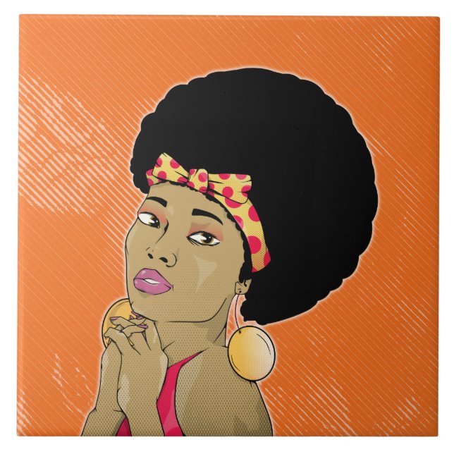Black Woman Retro Portrait Tile (Front)