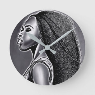 Black woman.               round clock