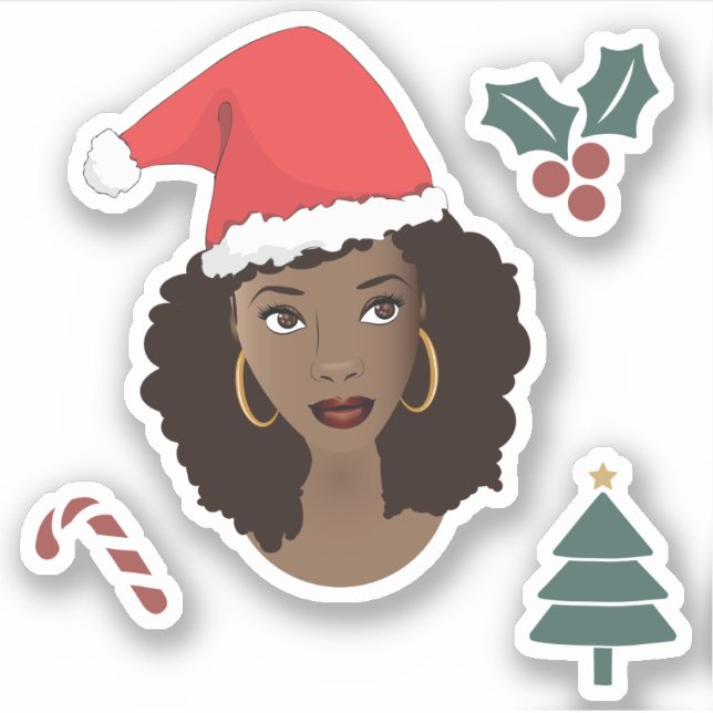 Black Woman, Santa Hat, Christmas Tree, Candy Cane (Front)