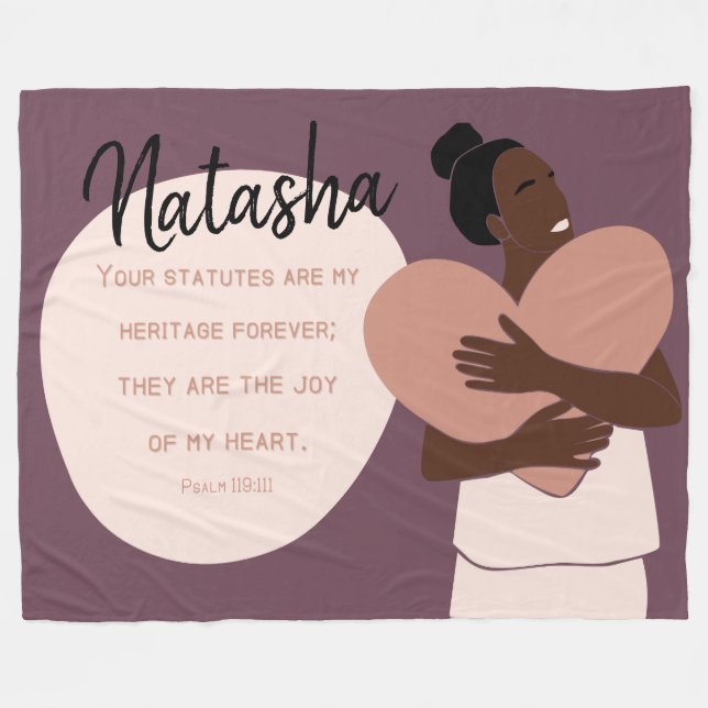 Black Woman Scripture Heart Personalised Plum Fleece Blanket (Front (Horizontal))