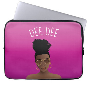 Black Woman, Shades & High Bun, Hot Pink Magenta Laptop Sleeve