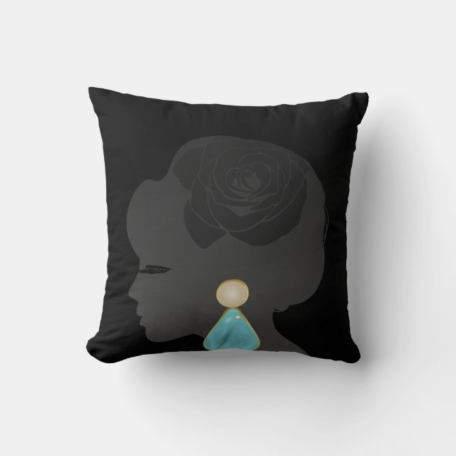 Black Woman Silhouette Dark Glamour Cushion (Front)