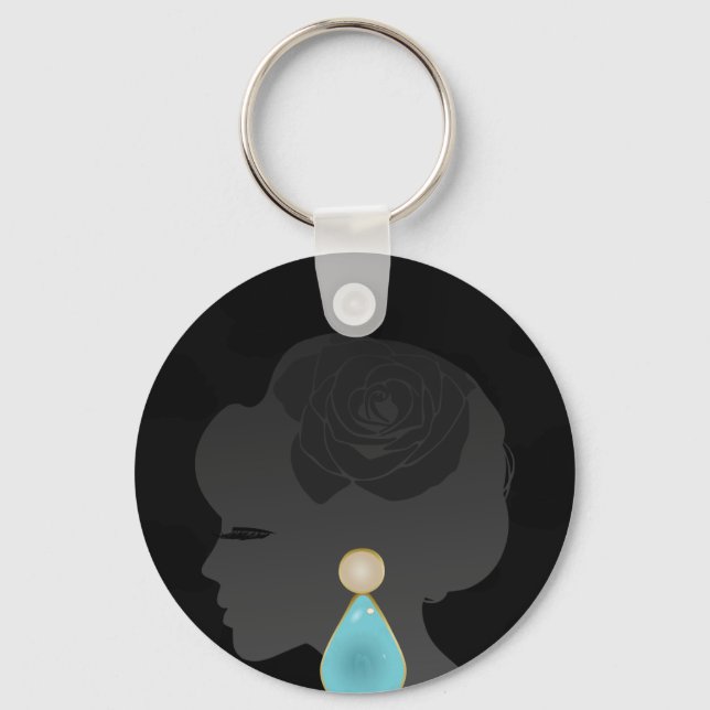 Black Woman Silhouette Dark Glamour Key Ring (Front)