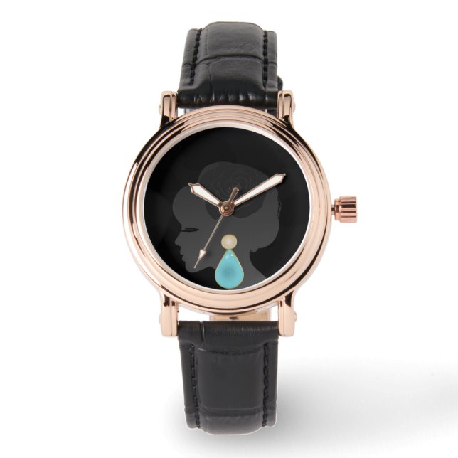 Black Woman Silhouette Dark Glamour Watch (Front)