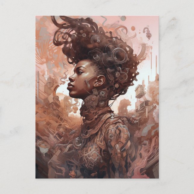 Black Woman Surreal Science Fiction Art Postcard (Front)