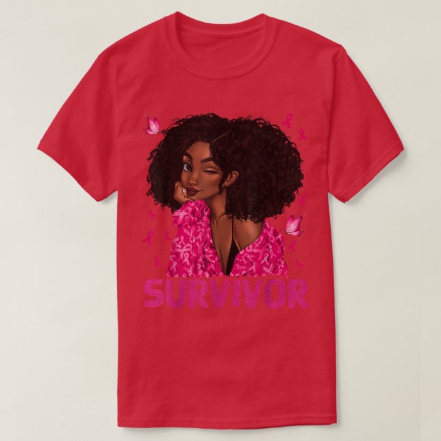Black Woman Survivor Ribbon Breast Cancer Survivor T-Shirt (Design Front)