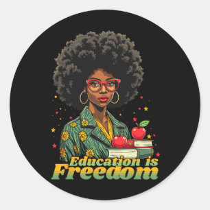 Black Woman Teacher Afro Retro Black History Month Classic Round Sticker