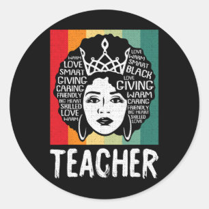 Black Woman Teacher Afro Retro Black History Month Classic Round Sticker