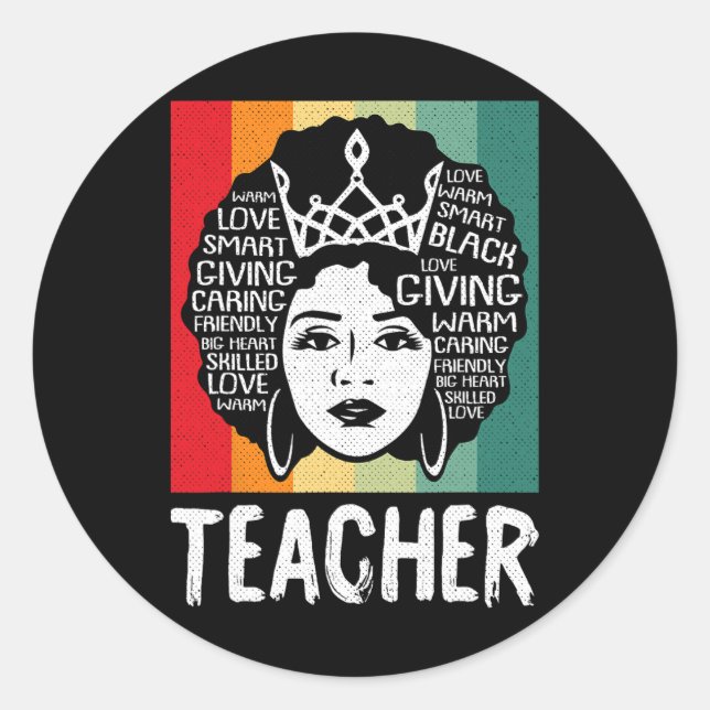 Black Woman Teacher Afro Retro Black History Month Classic Round Sticker (Front)