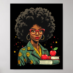 Black Woman Teacher Afro Retro Black History Month Poster