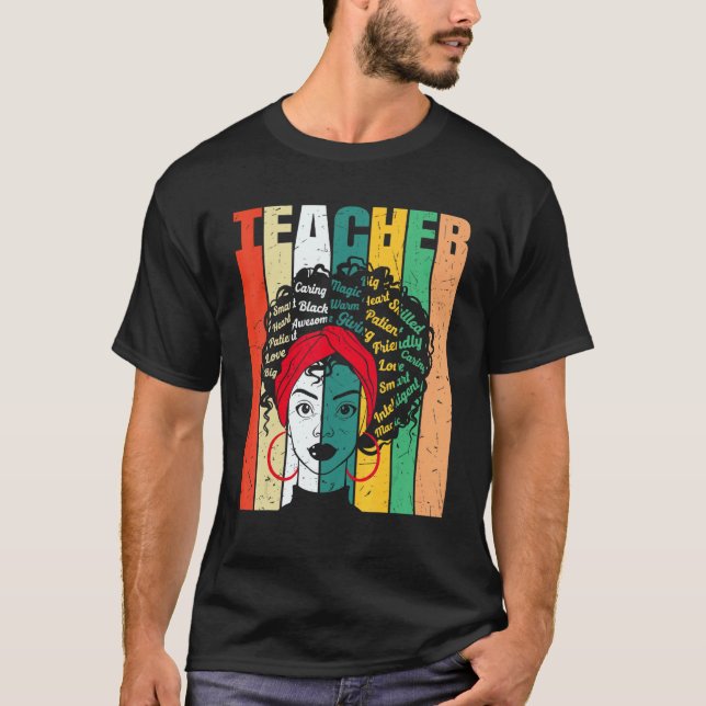 Black Woman Teacher Afro Retro Black History Month T-Shirt (Front)