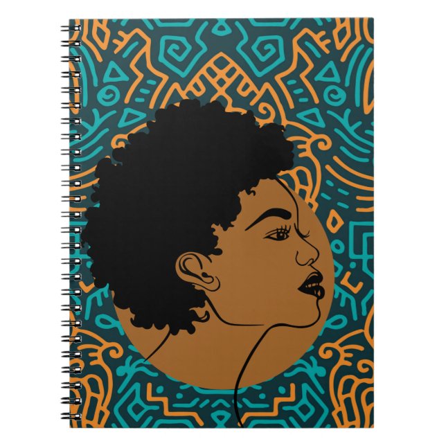 Black Woman Tribal Pattern Notebook (Front)