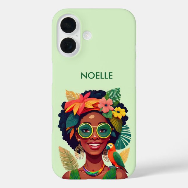 Black Woman, Tropical Flowers & Parrot Case-Mate iPhone Case (Back)