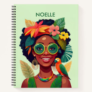 Black Woman, Tropical Flowers & Parrot Notebook