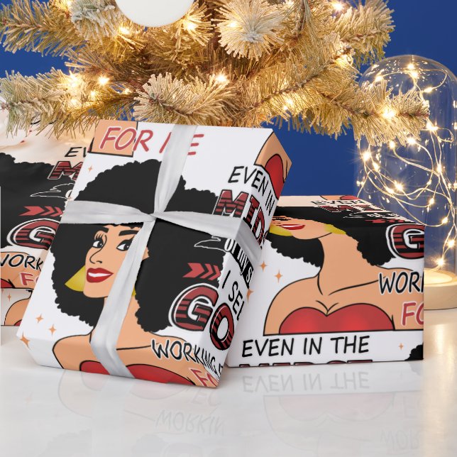  Black Woman Trusting God in Storm  Wrapping Paper (Holidays)