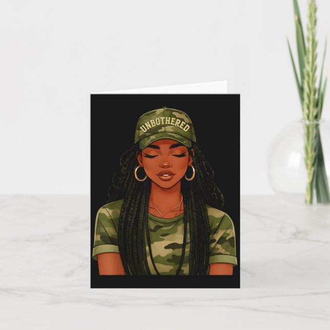 Black Woman Unbothered Locs Camo Girl Women Loc'd  Card (Front)