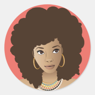 Black Woman w/Colourful Necklaces, Coral Classic Round Sticker