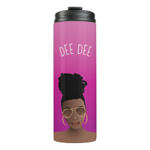 Black Woman w/Gold Shades & High Bun, Pink Magenta Thermal Tumbler