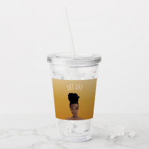 Black Woman w/Gold Shades & High Bun, Yellow Gold Acrylic Tumbler