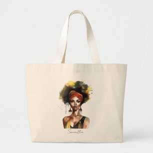 Black Woman Wearing Ethnic Headwrap Large Tote Bag