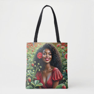 Black Woman Wearing Red In Strawberry Field Tote Bag