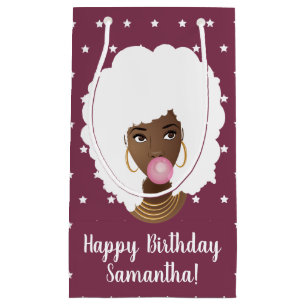 Black Woman White Afro, Bubblegum, Stars, Purple Small Gift Bag