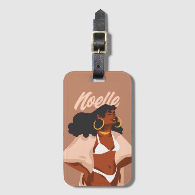 Black Woman, White Bikini, Beach Ready Luggage Tag (Front Vertical)