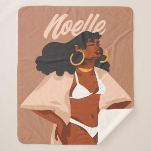 Black Woman, White Bikini, Beach Ready Sherpa Blanket