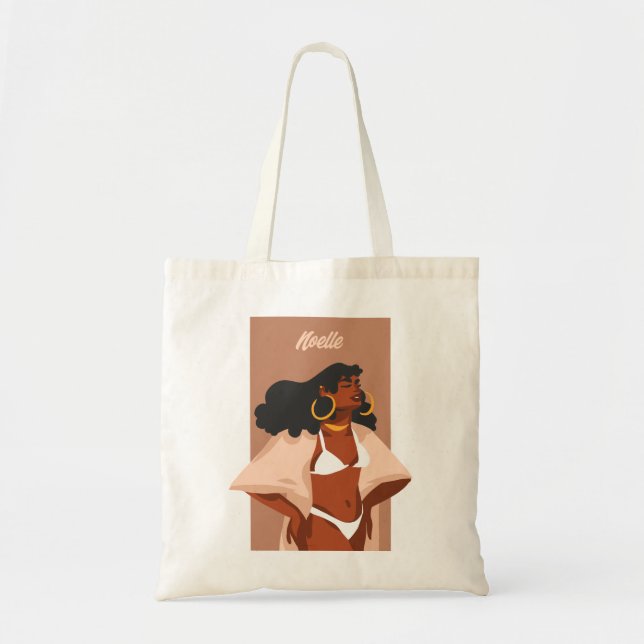 Black Woman, White Bikini, Beach Ready Tote Bag (Front)