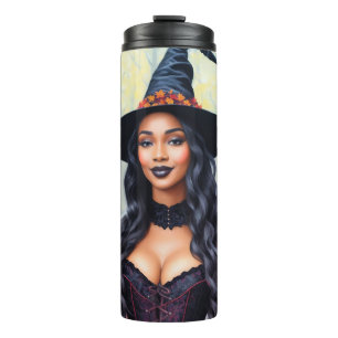 Black Woman Witch Fall Leaves Art Thermal Tumbler