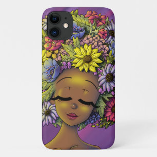 Black Woman with a Flowery Afro iPhone 11 Case