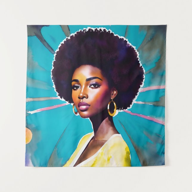 Black Woman With Afro Hair Melanin Queen Art Tapestry (Front)