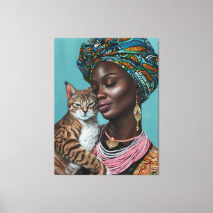 Black Woman With Cat Canvas Print