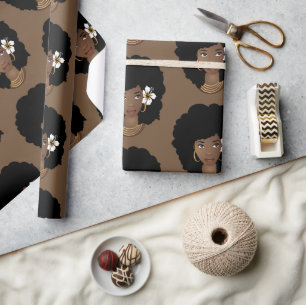 Black Woman with Flower in her Hair, Brown Wrapping Paper