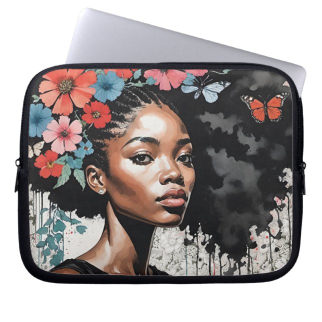 Black Woman with Flowers in Her Hair Laptop Sleeve (Front)