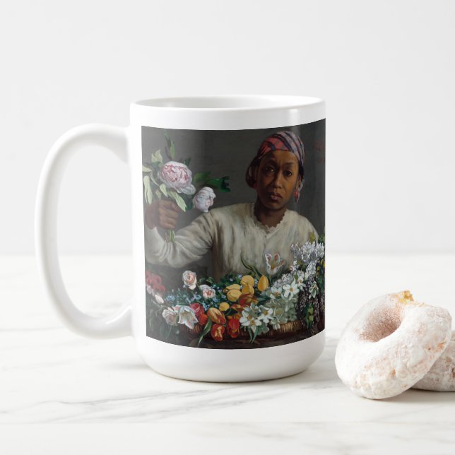 Black Woman with Peonies | Frédéric Bazille Coffee Mug (With Donut)