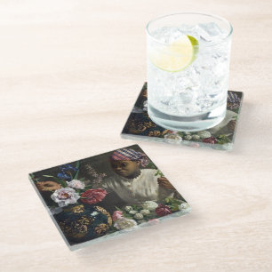 Black Woman with Peonies Frédéric Bazille Glass Coaster